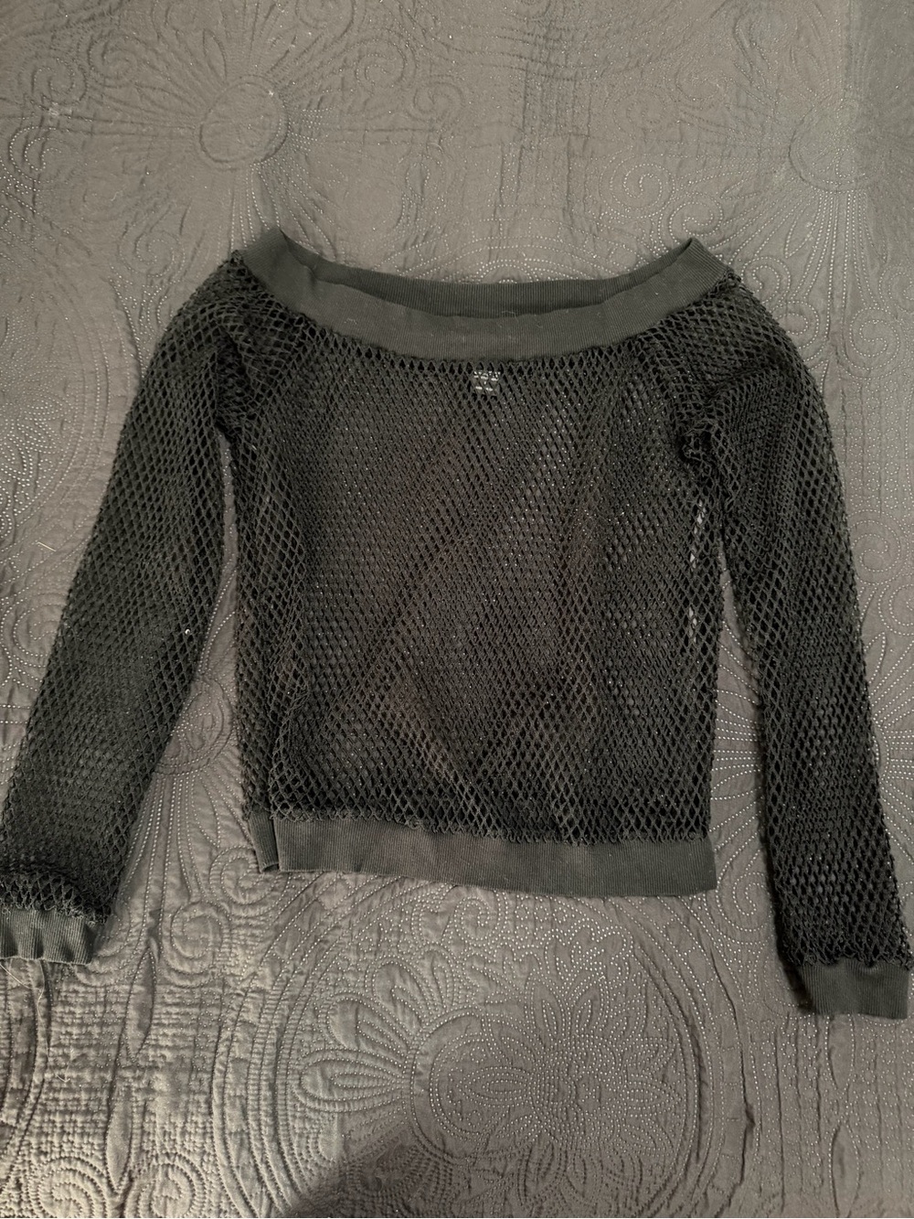 Express Black Fishnet Off-the-Shoulder Long Sleeve Top